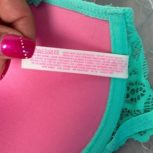 3/$20💥 Victoria’s Secret PINK Bra Teal Blue Lace Date Racerback Padded Push Up - Picture 11 of 14